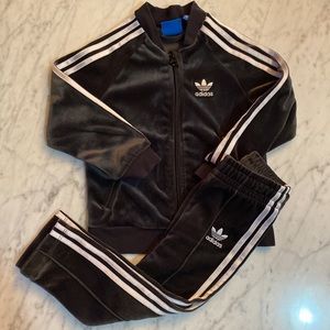 Adidas black velour tracksuit